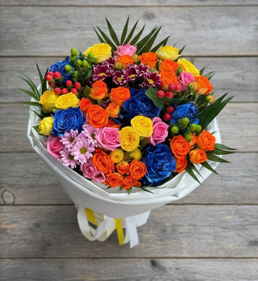 Букет цветов из: Розы и Хризантемы в Ханино