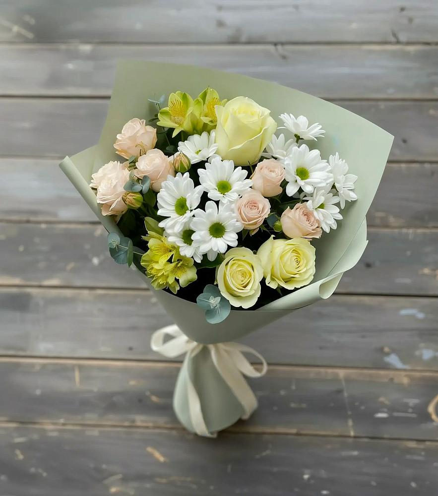 Букет цветов из: Альстромерии, Розы и Хризантемы в Ханино