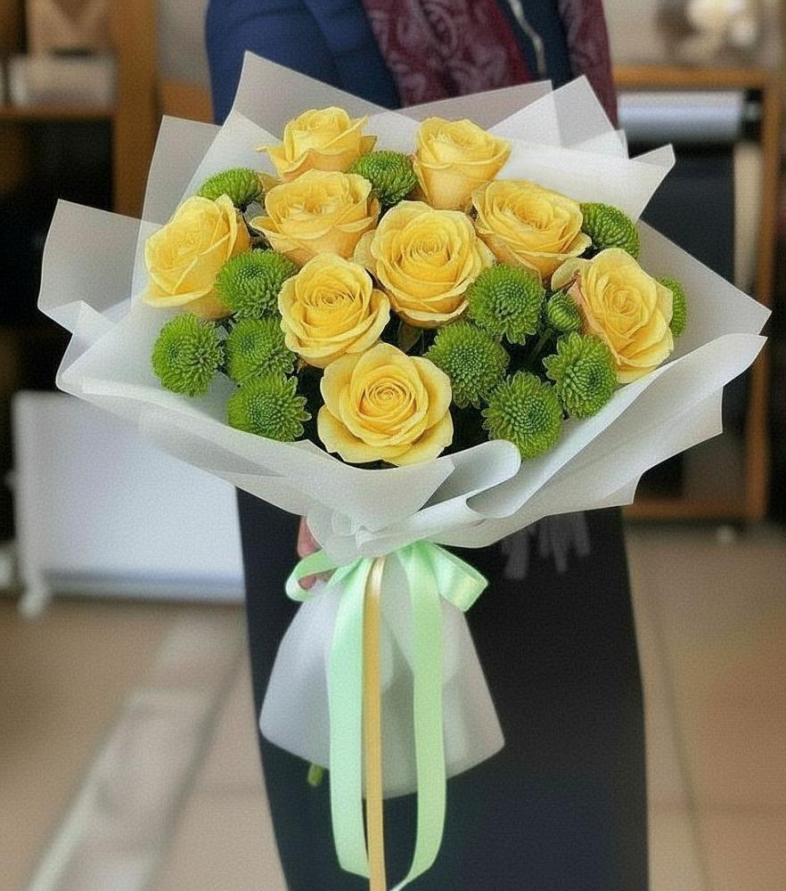 Букет цветов из: Хризантемы и Розы в Ханино