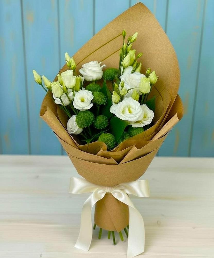 Букет цветов из: Хризантемы и Лизиантусы в Ханино