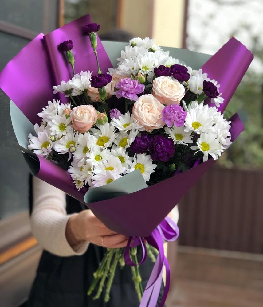 Букет цветов из: Хризантемы, Гвоздики и Розы в Ханино