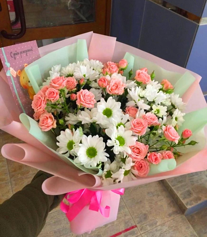 Букет цветов из: Розы и Хризантемы в Ханино