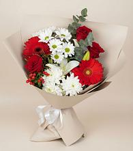 Букет цветов из:  Розы, Хризантемы, Герберы и Лилии в Ханино