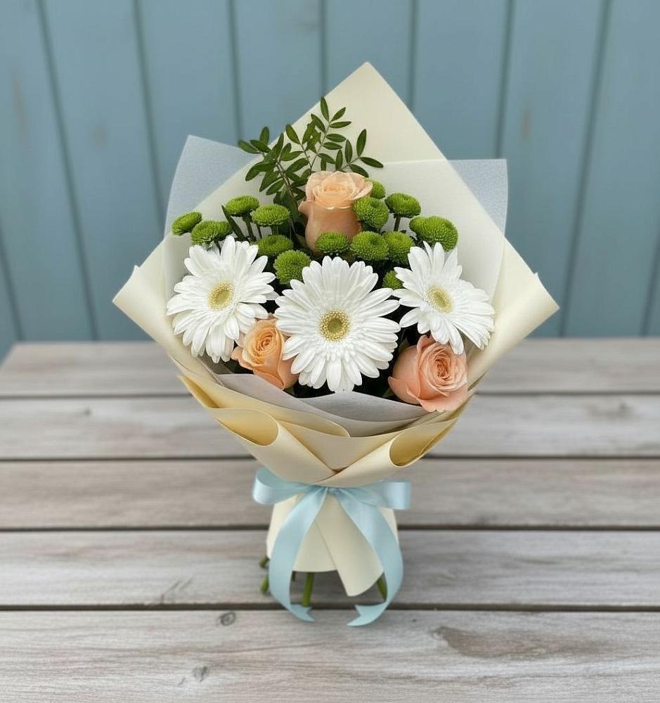 Букет цветов из: Герберы, Розы и Хризантемы в Ханино