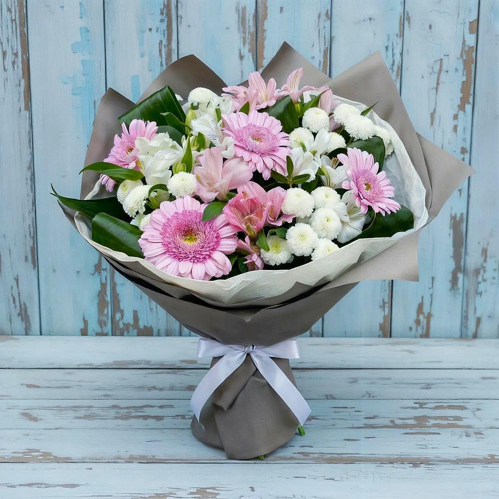 Букет цветов из: Герберы, Альстромерии и Хризантемы в Ханино